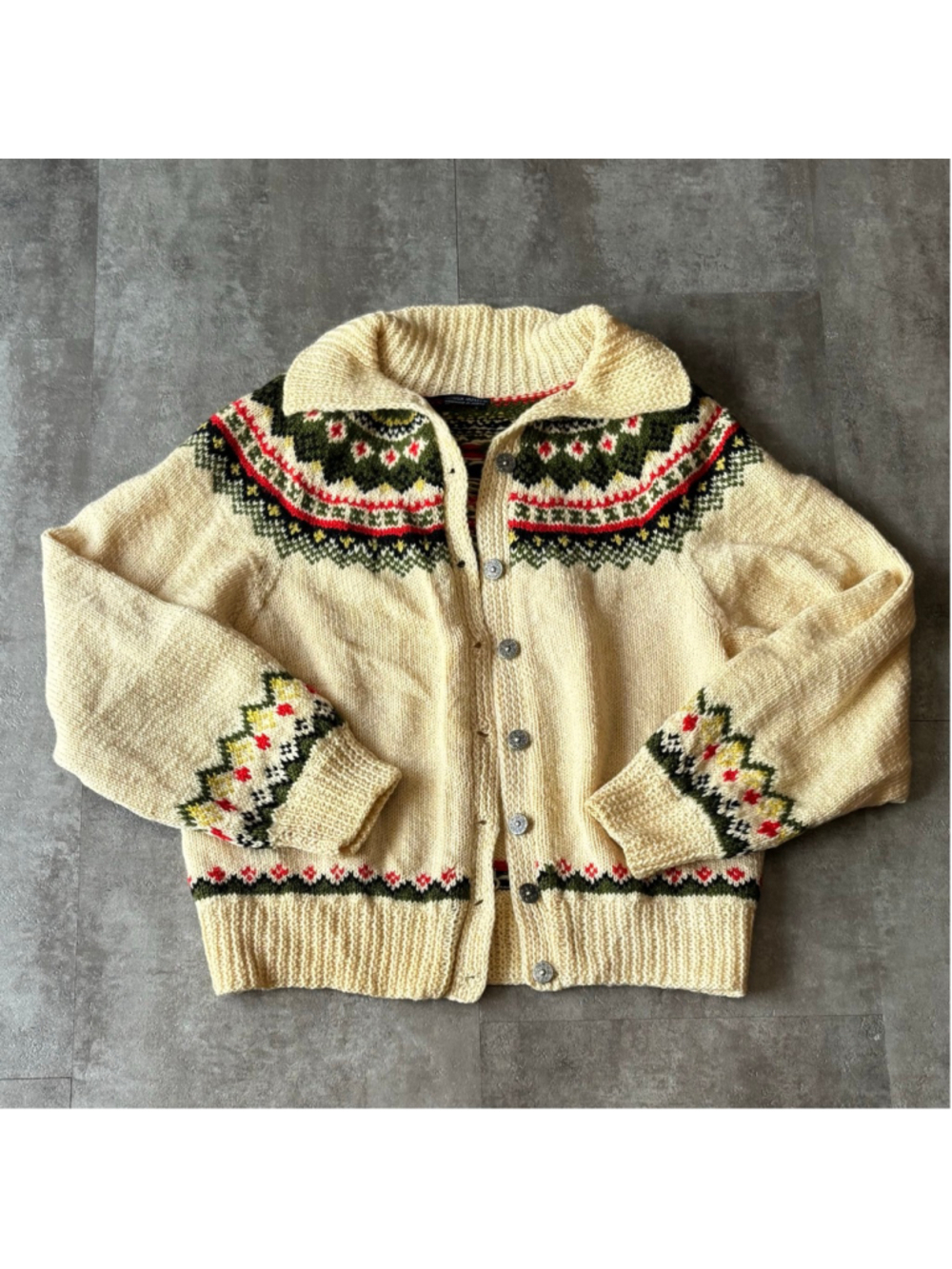 Vintage Norsk Husflid Wool Knit Cardigan Sweater Women’s Small 20x20